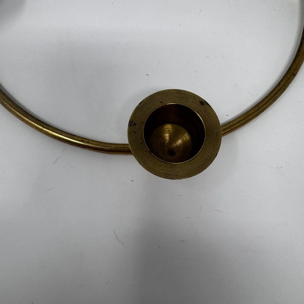 Vintage Solid Brass Ring Candle Holder 4 Slot Advent Centerpiece Mid Century 8in